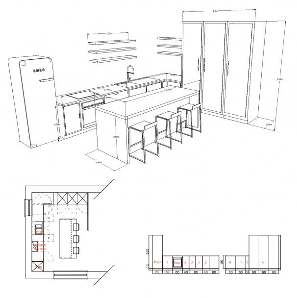 plans 3D projet maison detail de la cuisine