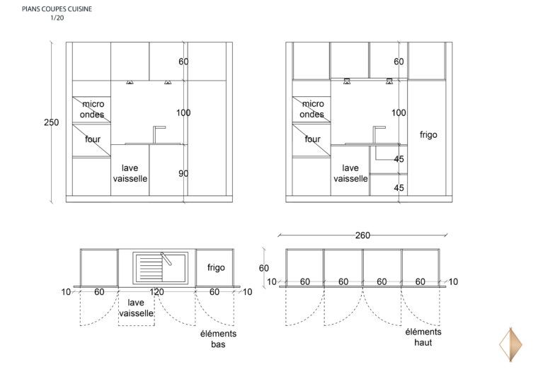 plans coupes cuisine facades